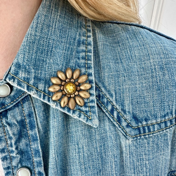 REMI RELIEF Distressed Embellished Denim Shirt - Picture 4 of 12